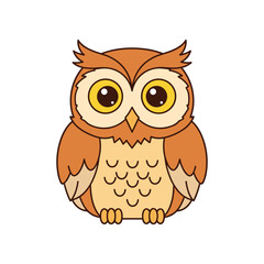 Cartoon owl illustration with large eyes, perched and looking curiously, on a plain background