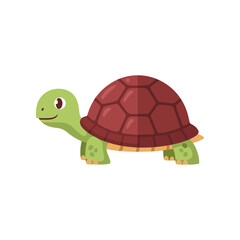 Cartoon turtle with a friendly expression, showcasing its shell and limbs against a plain background