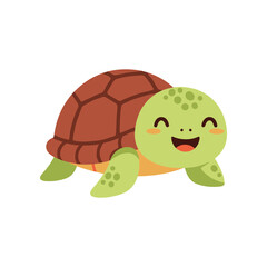 Cute cartoon turtle smiling happily, set against a plain white background, ideal for children's content