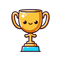 Cheerful cartoon trophy with a smiling face, set against a simple white background, ideal for celebration themes