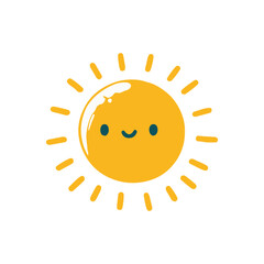 Cheerful sun illustration with a smiling face and rays, perfect for children's themes or summer designs