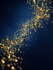 abstract background with dark blue and gold particle christmas golden light shine particles bokeh on navy blue background gold foil texture holiday concept illustration