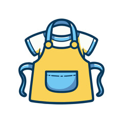 Colorful children's apron with a blue pocket, displayed against a plain white background, ideal for cooking