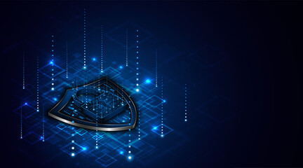 Cyber ​​security concept with shield symbol and lock. Data protection and cyber privacy. Innovative concept of advanced safety technology	