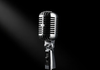 Vintage microphone on a dark background with spotlight