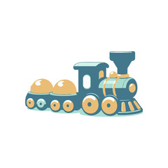 Colorful toy train with rounded cars on a white background, ideal for children's playtime imagery