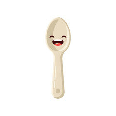 Happy cartoon spoon with a smiling face, isolated on a white background, ideal for children's kitchen themes