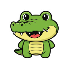 Cheerful cartoon crocodile character smiling with a friendly expression against a plain background