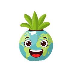 Cheerful cartoon globe with a plant on top, symbolizing environmental awareness and joy