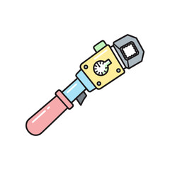 Colorful adjustable wrench with pressure gauge on handle, isolated on white background