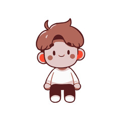 Cute cartoon character with brown hair and rosy cheeks sitting in a simple, minimalistic style