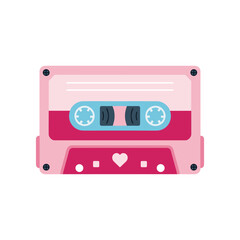 Vintage pink cassette tape with heart design, isolated on white background, nostalgic music vibes
