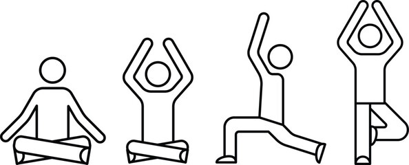 yoga posture illustration icon lotus siddhasana anjaneyasana pose wellness meditation breath exercise line art
