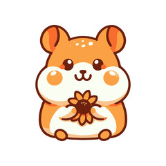 Cute cartoon hamster holding a sunflower, set against a plain background, ideal for children's themes