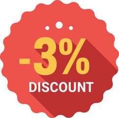 Red 3 percent discount sale badge with shadow flat design vector