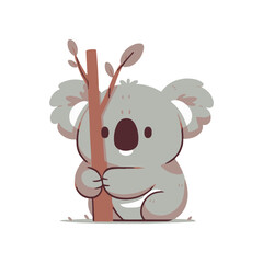Cute cartoon koala hugging a tree branch in a minimalist style, ideal for children's content