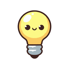 Cute cartoon light bulb character with a smiling face, set against a simple white background