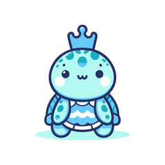 Cute cartoon turtle character wearing a crown and a striped outfit, set against a simple background