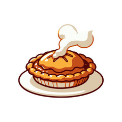 Delicious homemade pie with steam rising, set on a plate against a minimalistic background