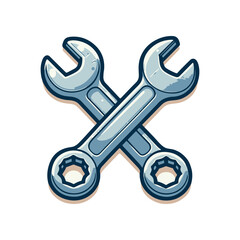 Two crossed metallic wrenches on a white background, symbolizing repair and maintenance services