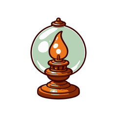 Vintage oil lamp with a glowing flame, set against a minimalist white background, ideal for home decor