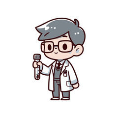 Young scientist in lab coat holding a test tube, showcasing research in a clean lab environment