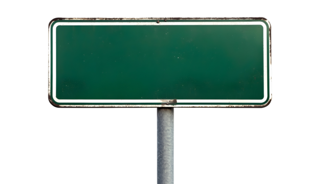 Blank green traffic sign isolated on white background for urban design concepts