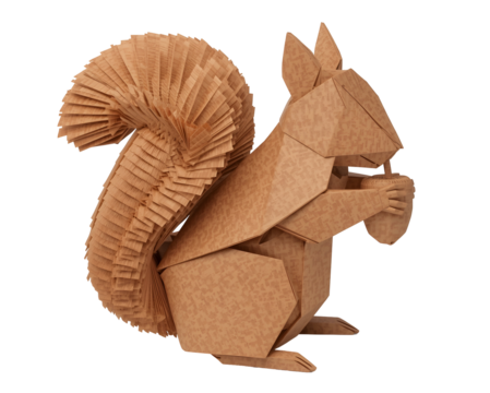 Intricate Origami Squirrel with Acorn, A Study in Geometric Precision and Delicate Folds