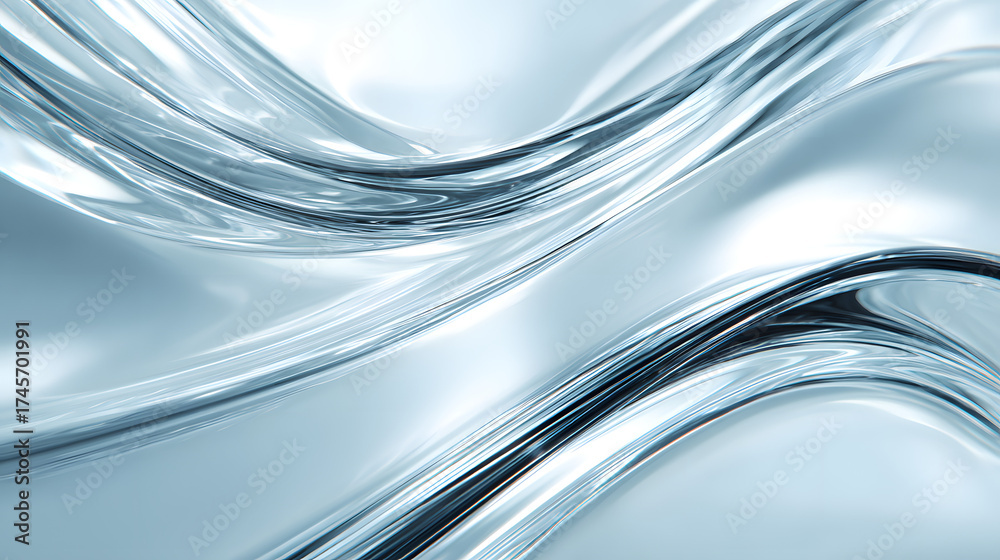 Wall mural flowing abstract water patterns in shimmering blue tones, creating a serene and tranquil atmosphere.