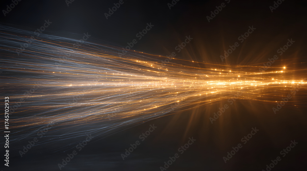Wall mural dynamic stream of blue and orange light particles creating an energetic flow.