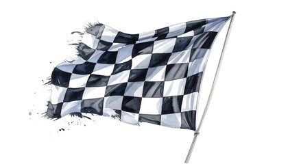Obraz premium Watercolor Checkered Flag Illustration: Racing, Victory, and Competition