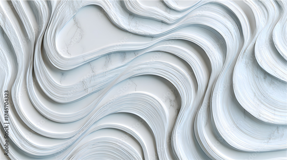 Wall mural elegant abstract waves in soft blue and white tones create a serene and modern aesthetic, ideal for 