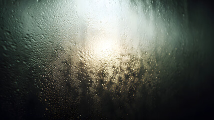 Obraz premium A misty window with droplets of water creating an abstract, soft-focus background effect.
