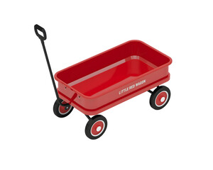 Isometric view of a vintage red wagon offering versatile design and advertising asset