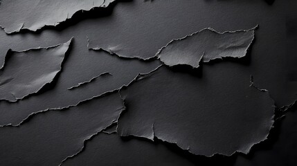 Dark, torn paper layers create abstract textured background.