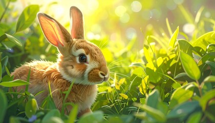Fototapeta premium Rabbit in Lush Greenery: A Springtime Portrait.