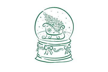  Christmas Snow Globe Illustration with Santa's Sleigh and Tree, isolated on transparent background