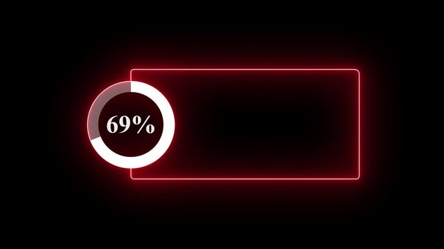 abstract glowing neon line with loading animated video with 69 percent element on black background . Statistics Business and finance theme Visual Data Representation for Finance, Sales.