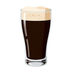 Pint glass of dark stout beer with foam head, realistic vector illustration, brown and cream, beverage and pub