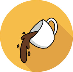 Spilled coffee cup icon flat design with long shadow vector