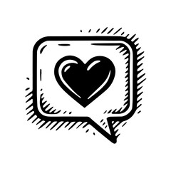 Minimalist Love Message Icon – Heart in Speech Bubble with Hatched Background