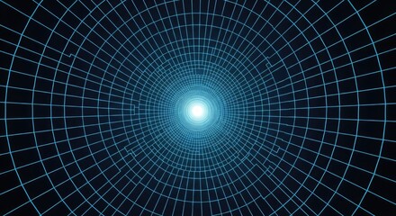 Fototapeta premium Blue digital tunnel with grid pattern abstract futuristic