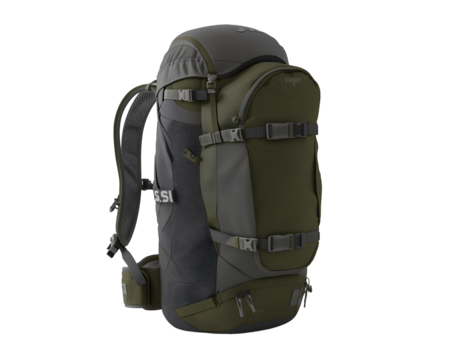 Modern olive and gray hiking backpack with adjustable straps and supportive frame for outdoor adventures