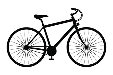 Black Silhouette of Bicycle with Spokes and Curved Handlebars, Simple Flat Design