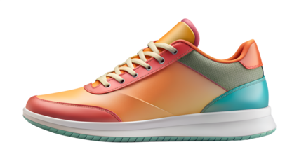Stylish and colorful sneaker isolated on transparent background, perfect for casual wear and athletic activities