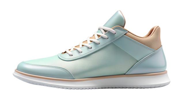 Elegant light blue sneaker isolated on transparent background, ideal for everyday wear and sporty activities