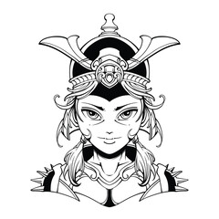 japan samurai girl illustration vector line art