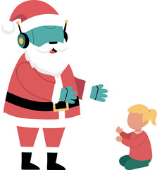 Robot Santa Claus Talking to Child