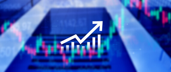 Global business growth analysis and asset investment chart Business and Finance, Up arrow economic chart, global economic trend analysis, Financial graph analysis on virtual screen.