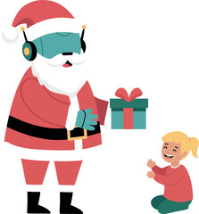 Robot Santa Claus Giving a Gift to Girl